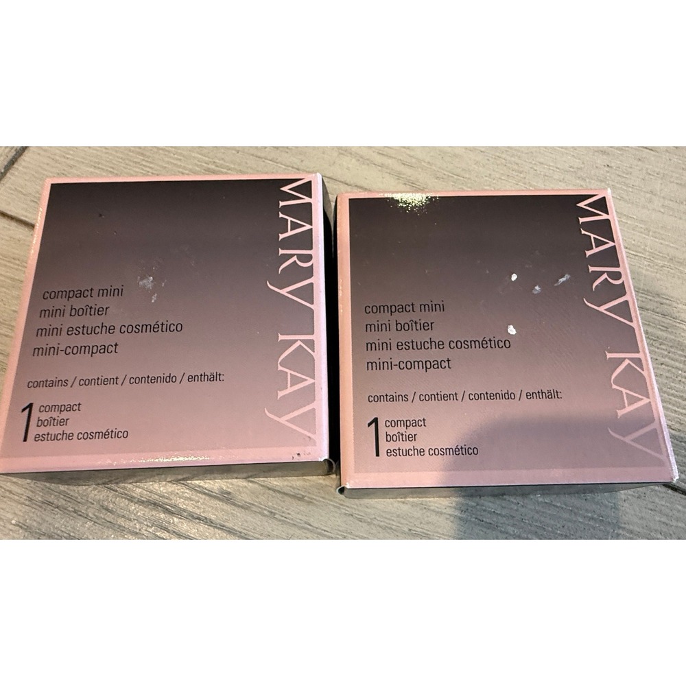 Lot of 2 Mary Kay Compact Mini Refillable‎ Cosmetic Case Black Pink 040752 NEW